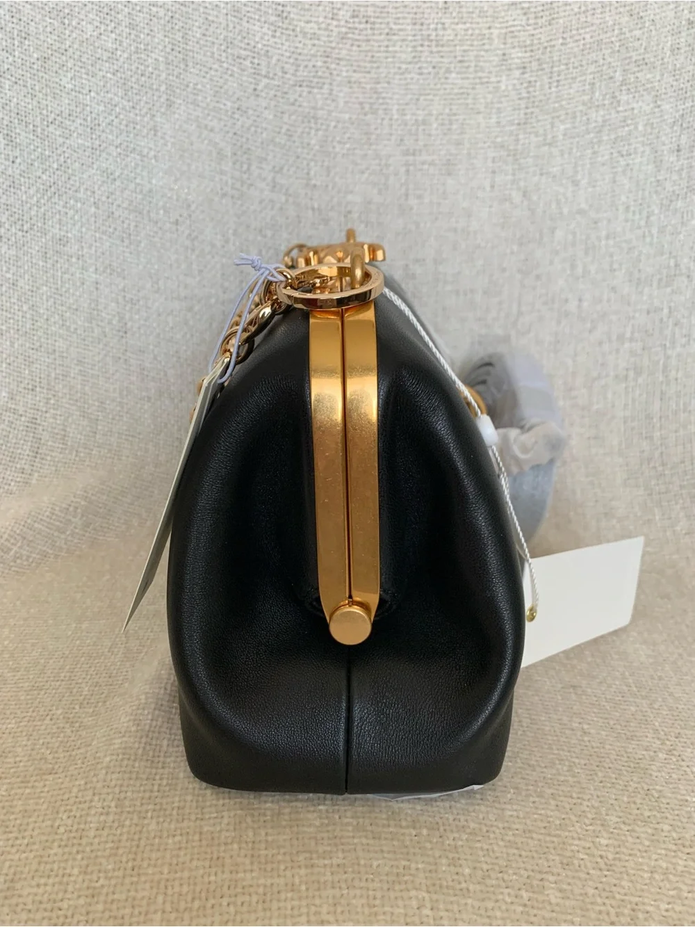 NEW Tory Burch Cleo Black Leather Small Kiss Lock Chain Handbag/Crossbody Bag